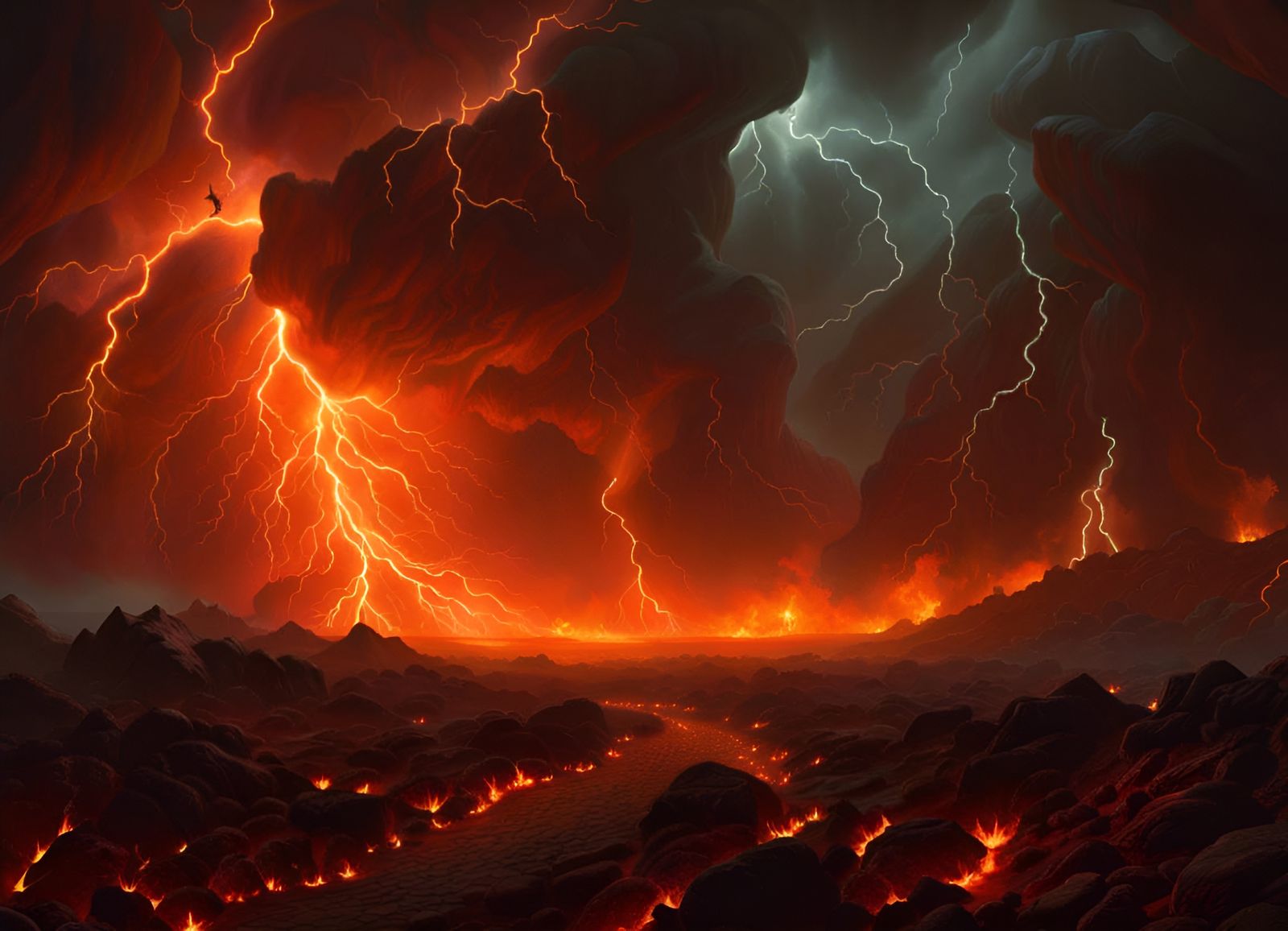 Infernal Lightning Storm in Surrealist Style
