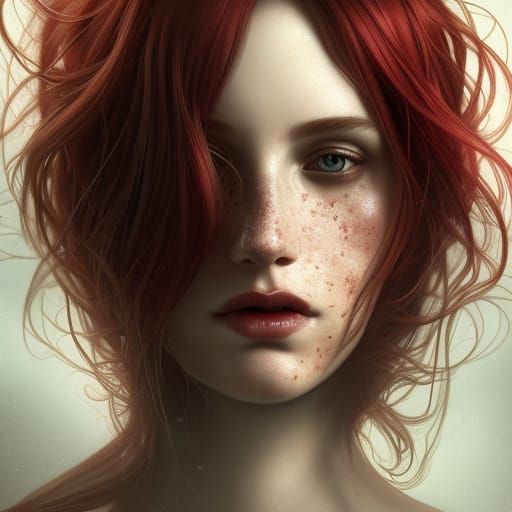 Celestial Freckled Woman Portrait in Hyperdetailed Style