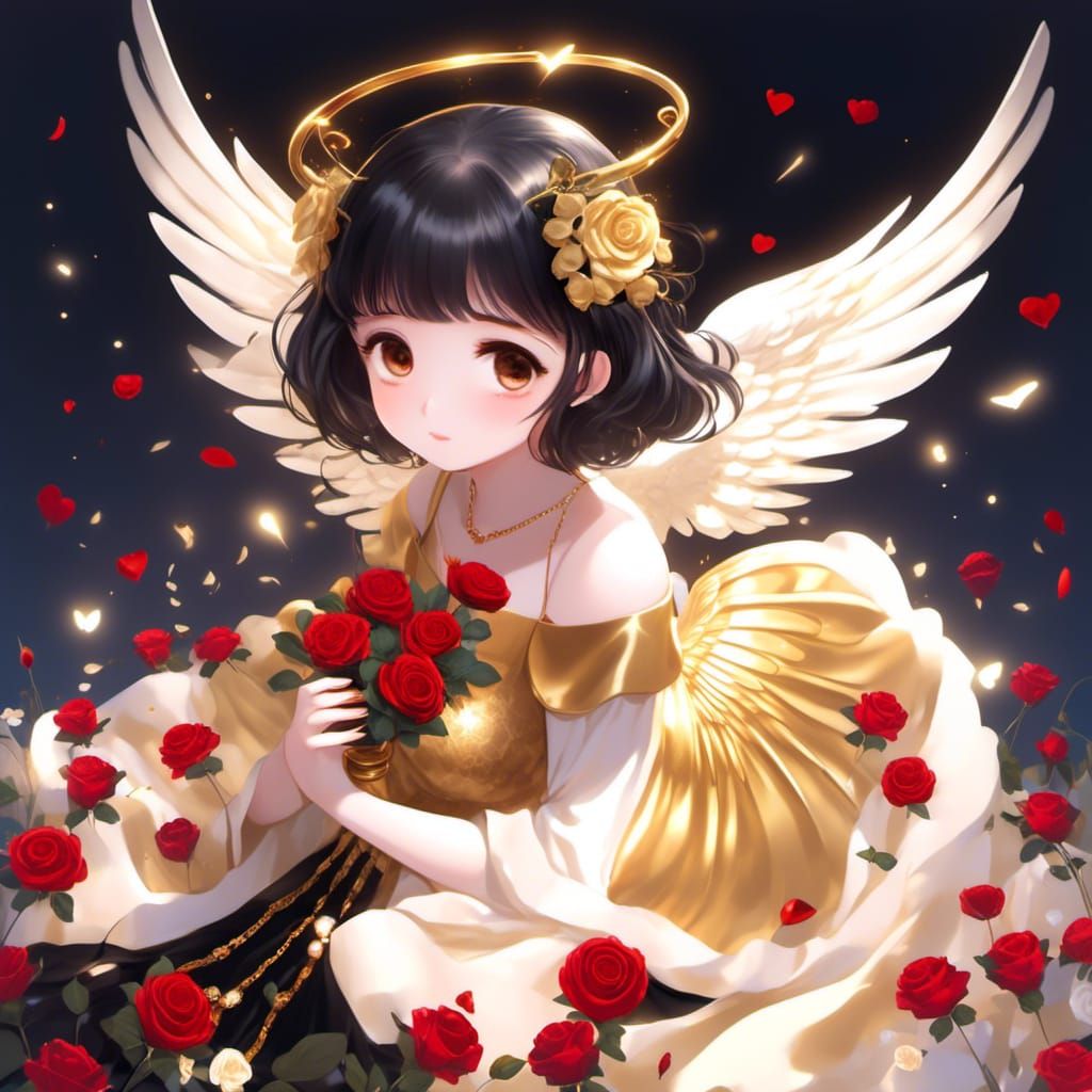 Anime Angel Girl Surrounded by Roses