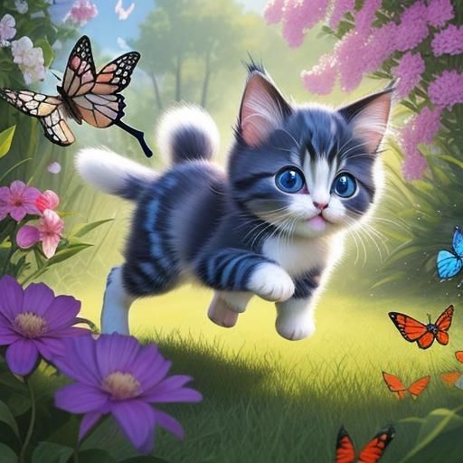 Hyperrealistic Ragdoll Kitten Plays with Butterflies