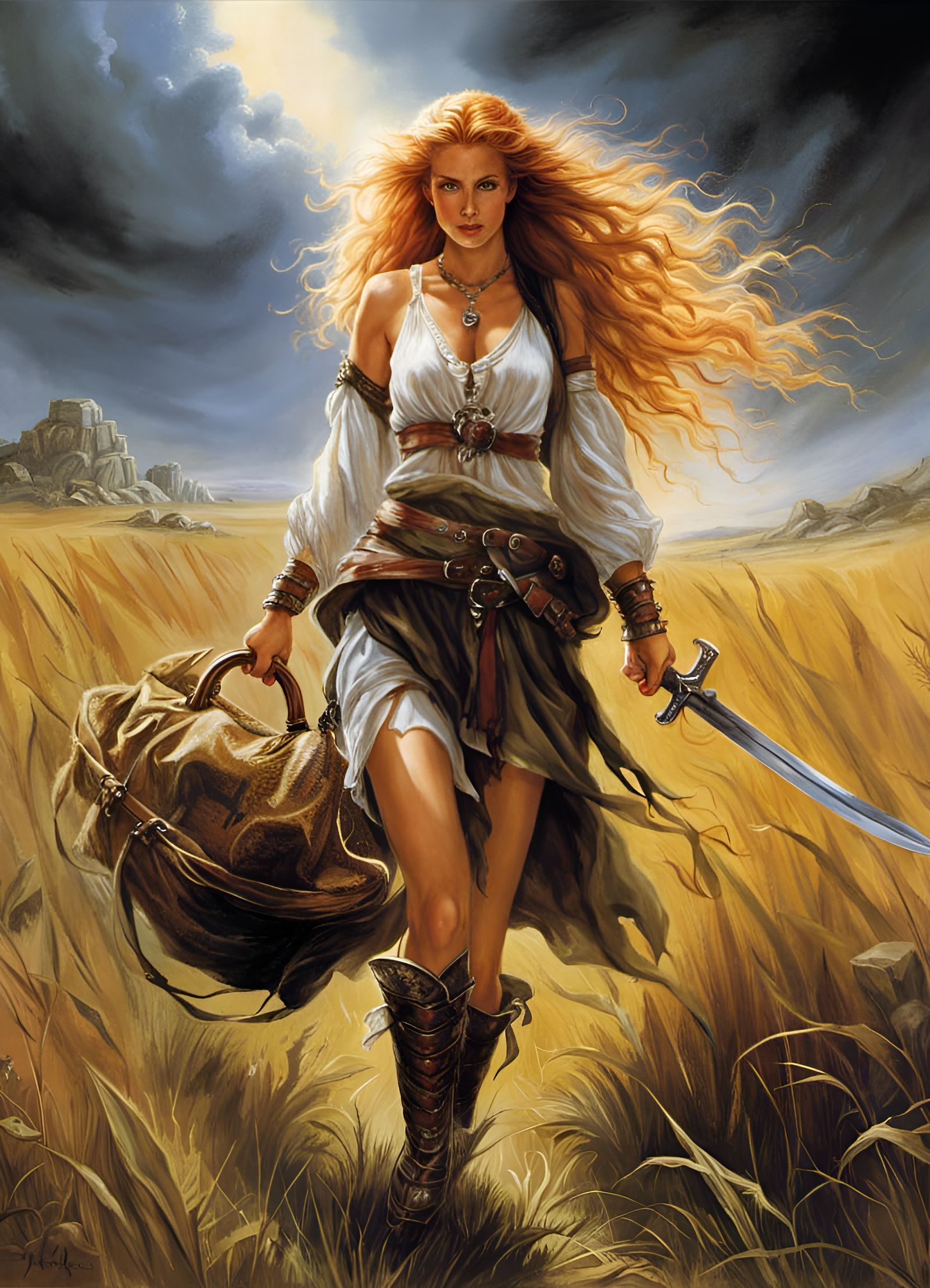 Adventuress Walks into Sunlight with Treasure