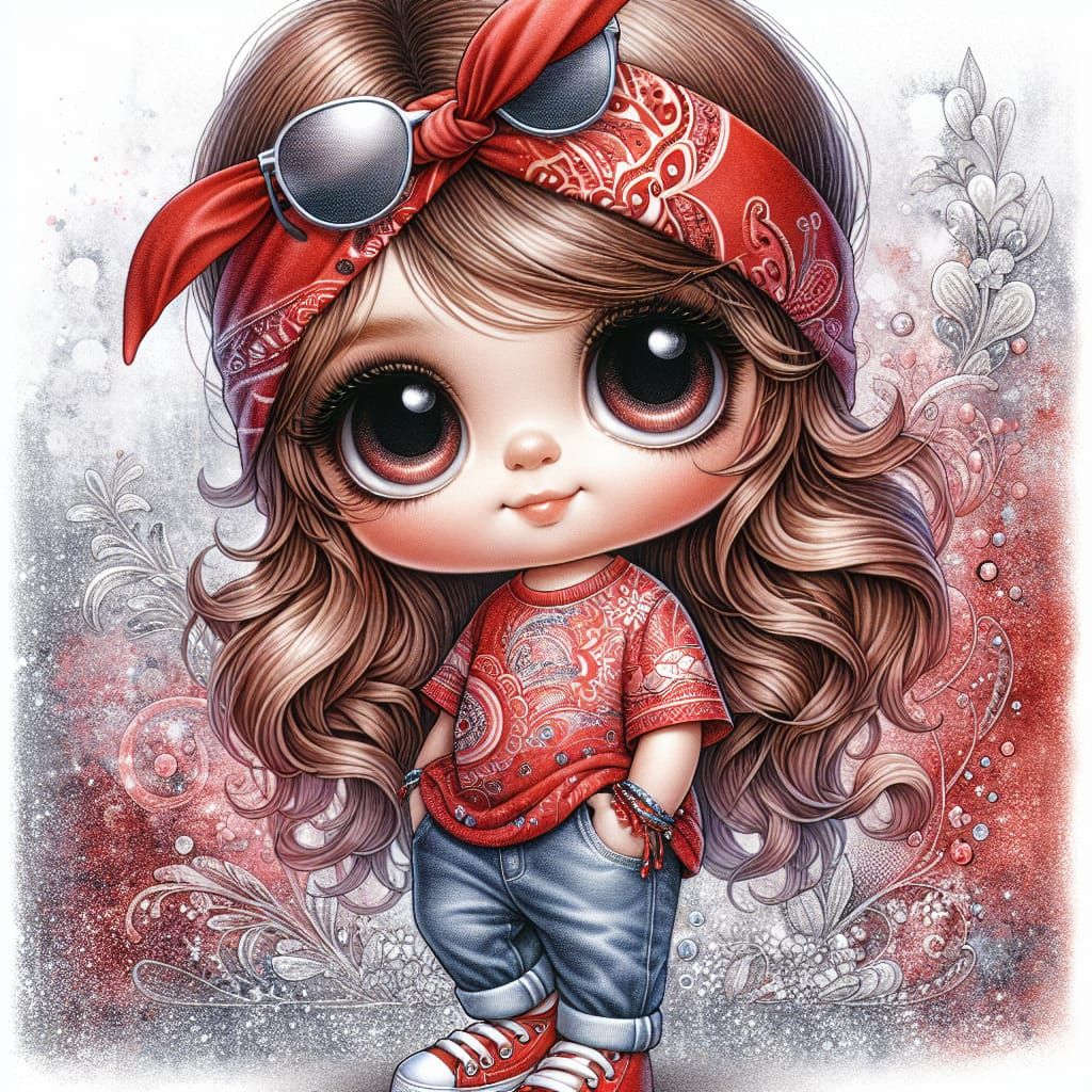Adorable Toddler Girl with Red Bandana and Sunglasses