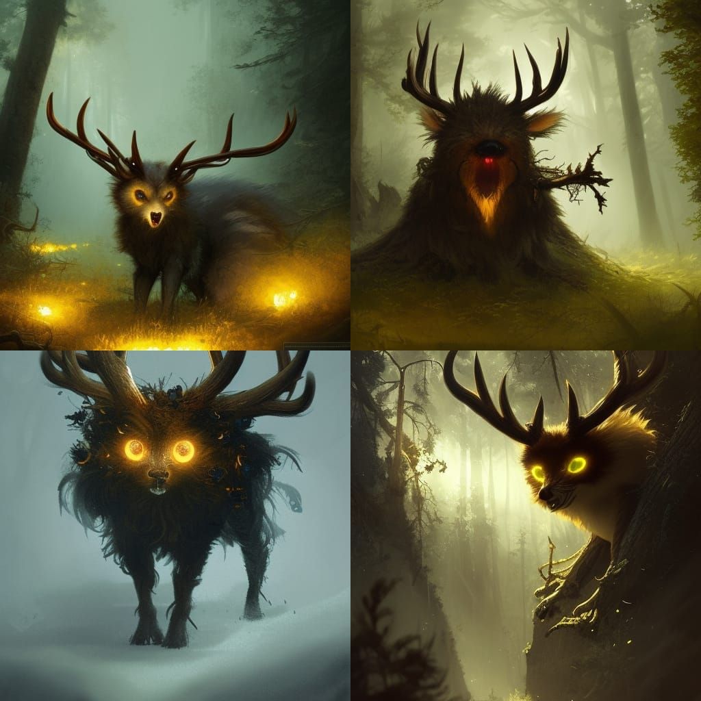 Cute Fluffy Woodland Creature in Dark Fantasy Style