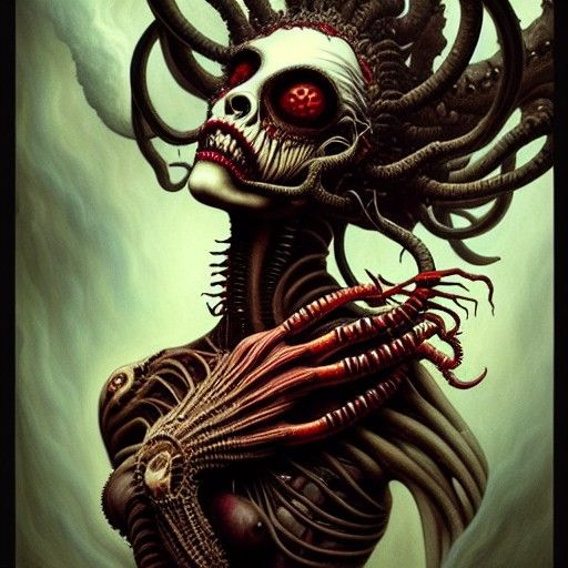 Biomechanical Horror Creature in Photorealistic Style