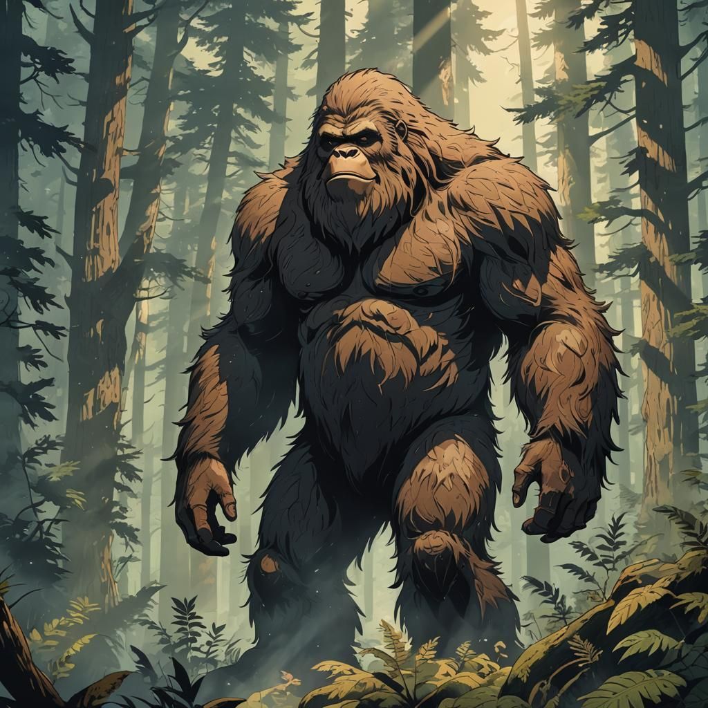 Sasquatch in Misty Forest, Anime Style
