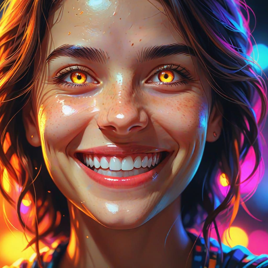 Smiling Woman in Vibrant Pixel Art Style