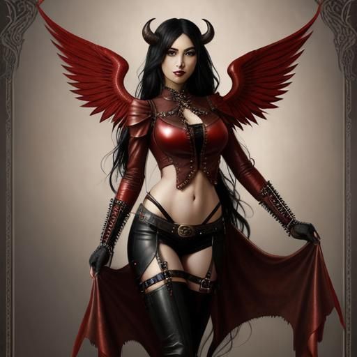 Steampunk Demon Girl in Art Nouveau Style