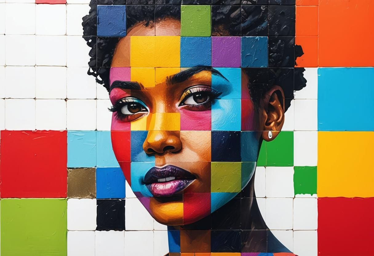 Surreal Collage Portrait in Graffiti Style with Vibrant Colo...