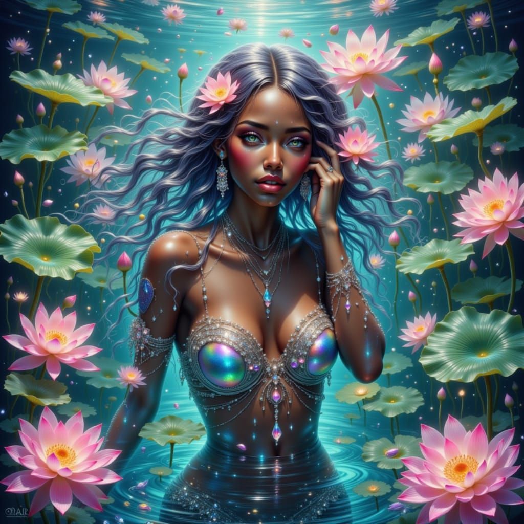 Ethereal Water Goddess in Prismatic Ocean