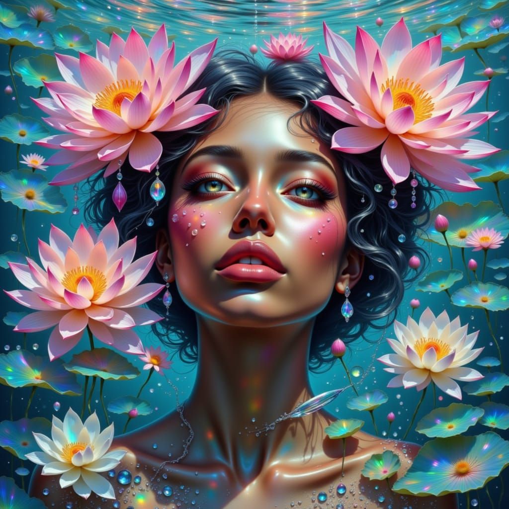 Ethereal Water Goddess in Prismatic Ocean