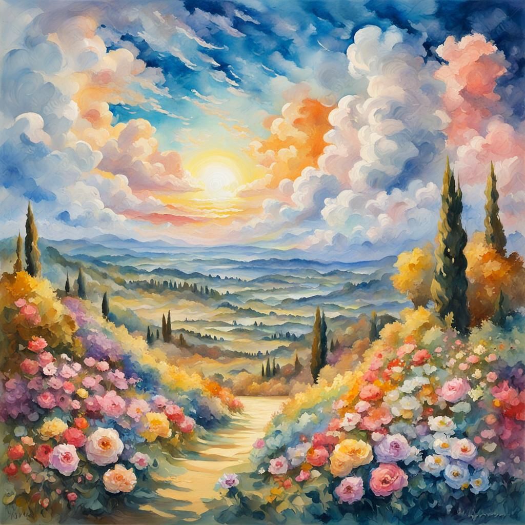Heaven in Gouache Style Impressionist Painting