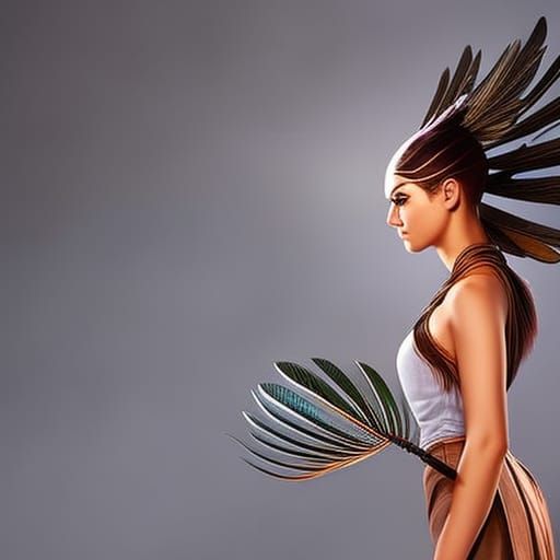 Feathered Woman: Hyperrealistic Splash Art Portrait