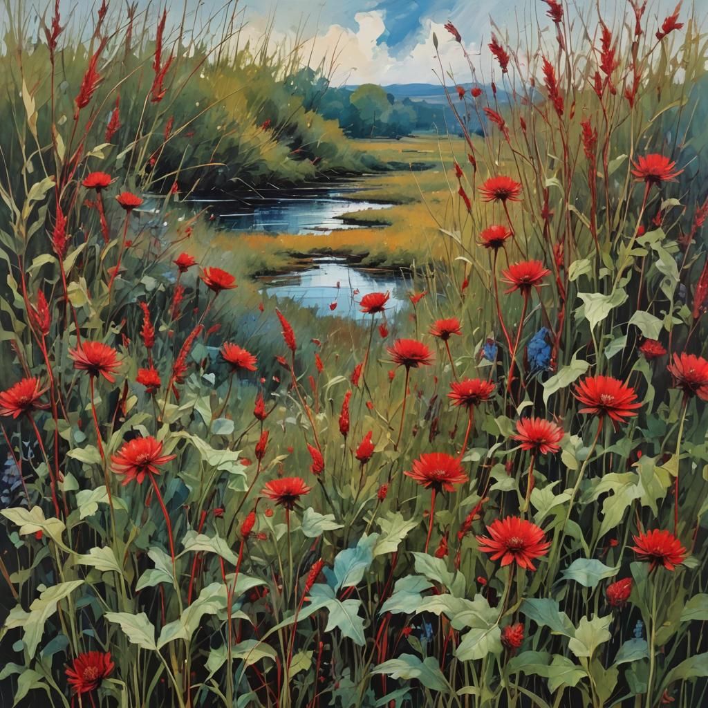 Abstract Tempest: Crimson Weeds on Egdon Spread