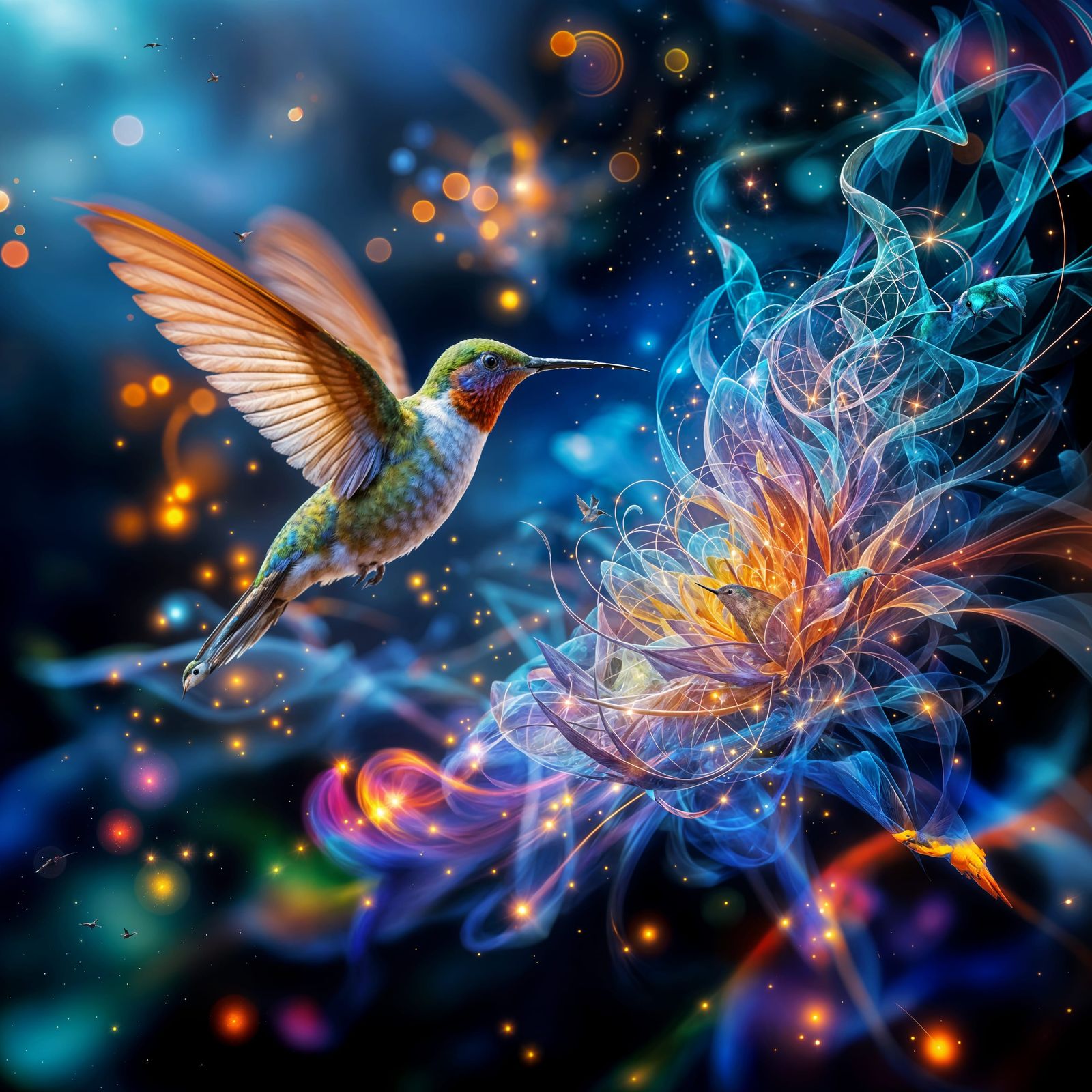 Hummingbird in Flight with Fractal Energy
