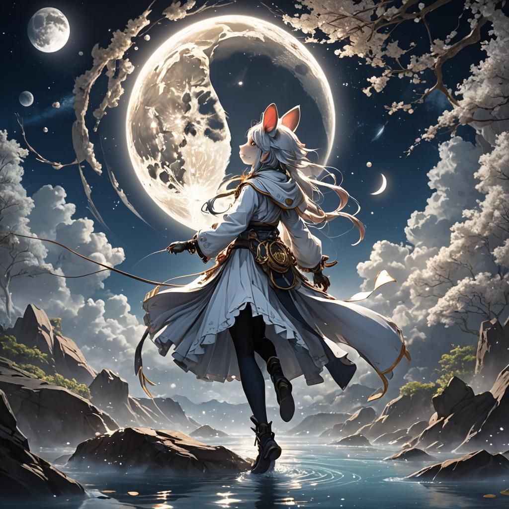 Mouse on the Moon in Anime Style