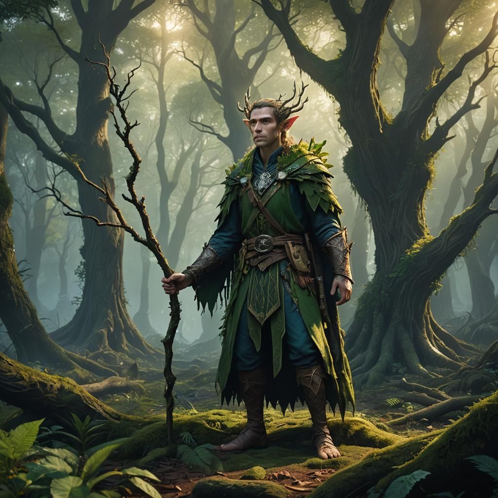 Elf Druid in Llanowar Forest Concept Art