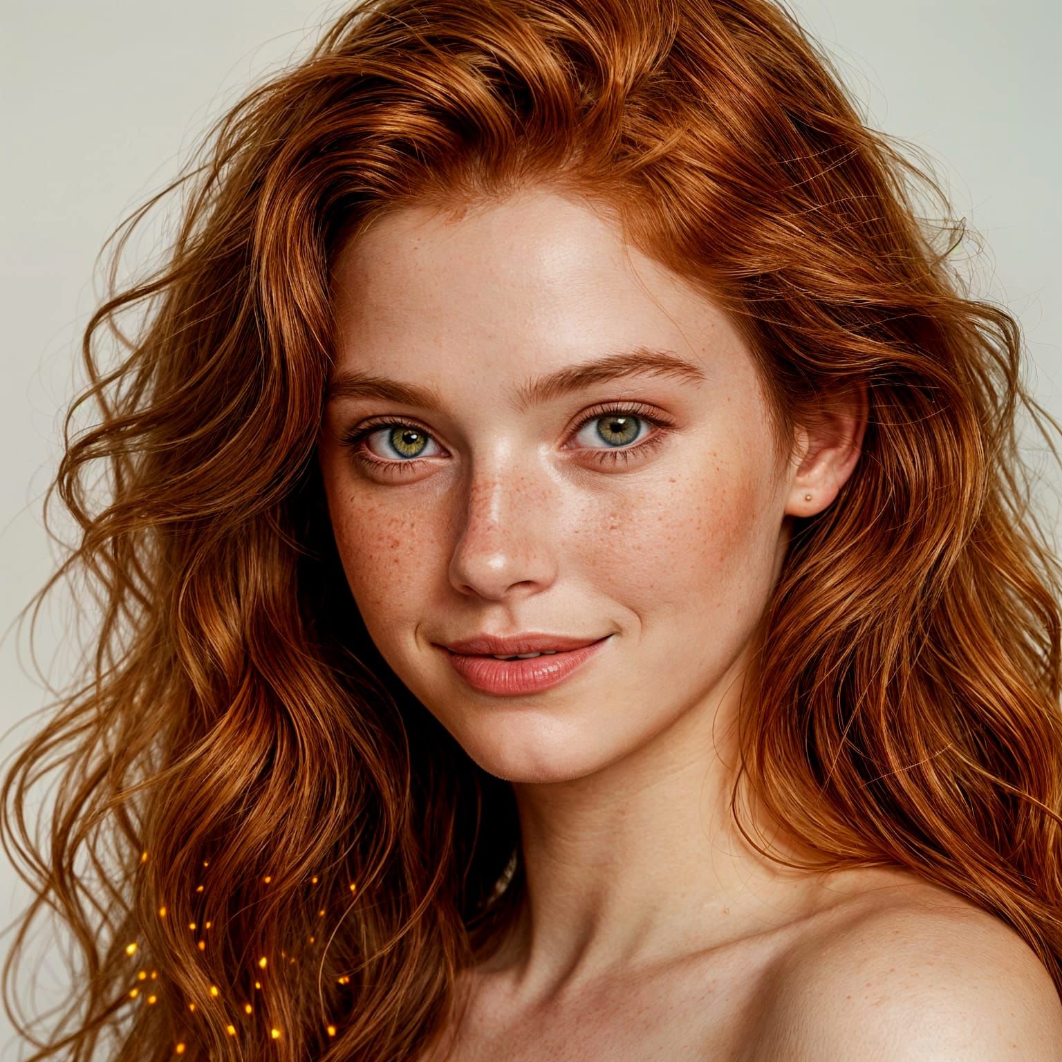 Detailed Portrait of a Charming Redhead Woman with Freckles