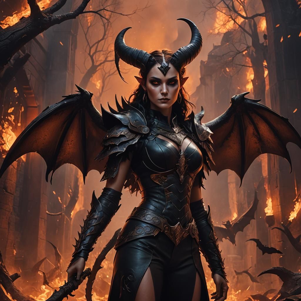 Liora: Dark Fantasy Portrait with Ram Horns