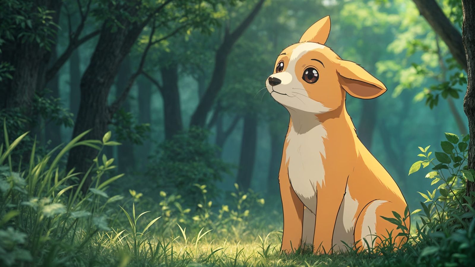 Mystical Fox in Vibrant Studio Ghibli-Inspired Anime Art