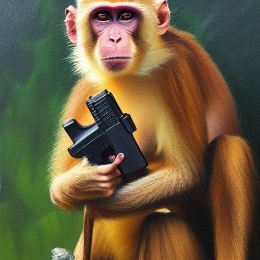 Monkey with Glock: Oil Painting Style