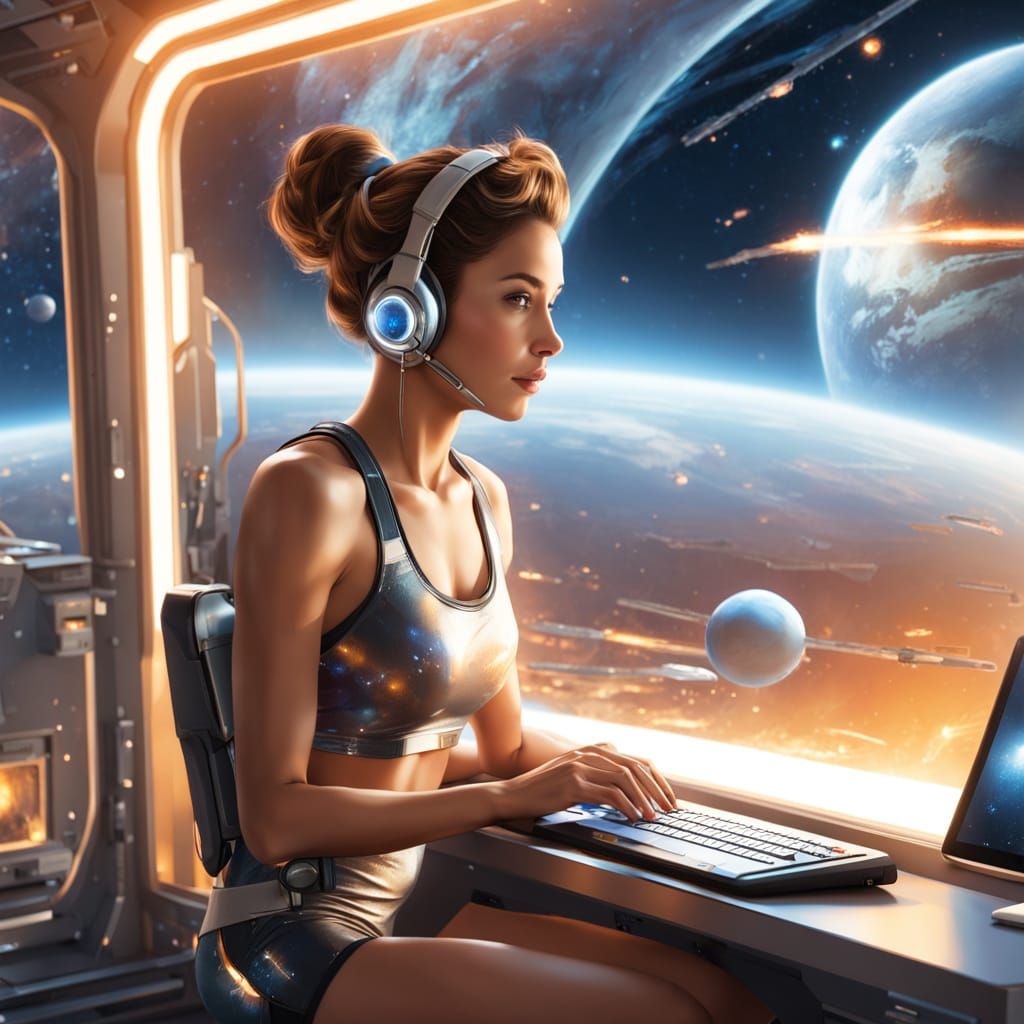 Astronaut Relaxing in Space Station: Digital Painting