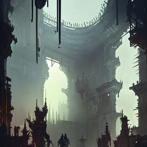 Cyberpunk Castle Courtyard Inspired by Horizon Zero Dawn