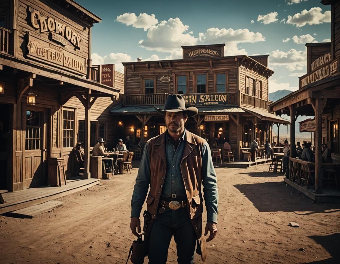 Cinematic Cowboy Saloon in Western Film Style