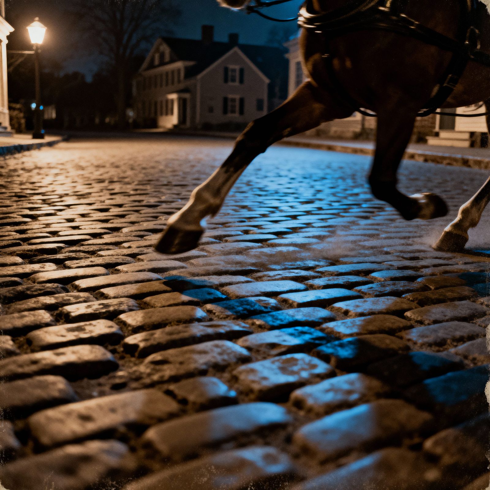 Colonial New England Horse Hoofs at Night in Vintage Style