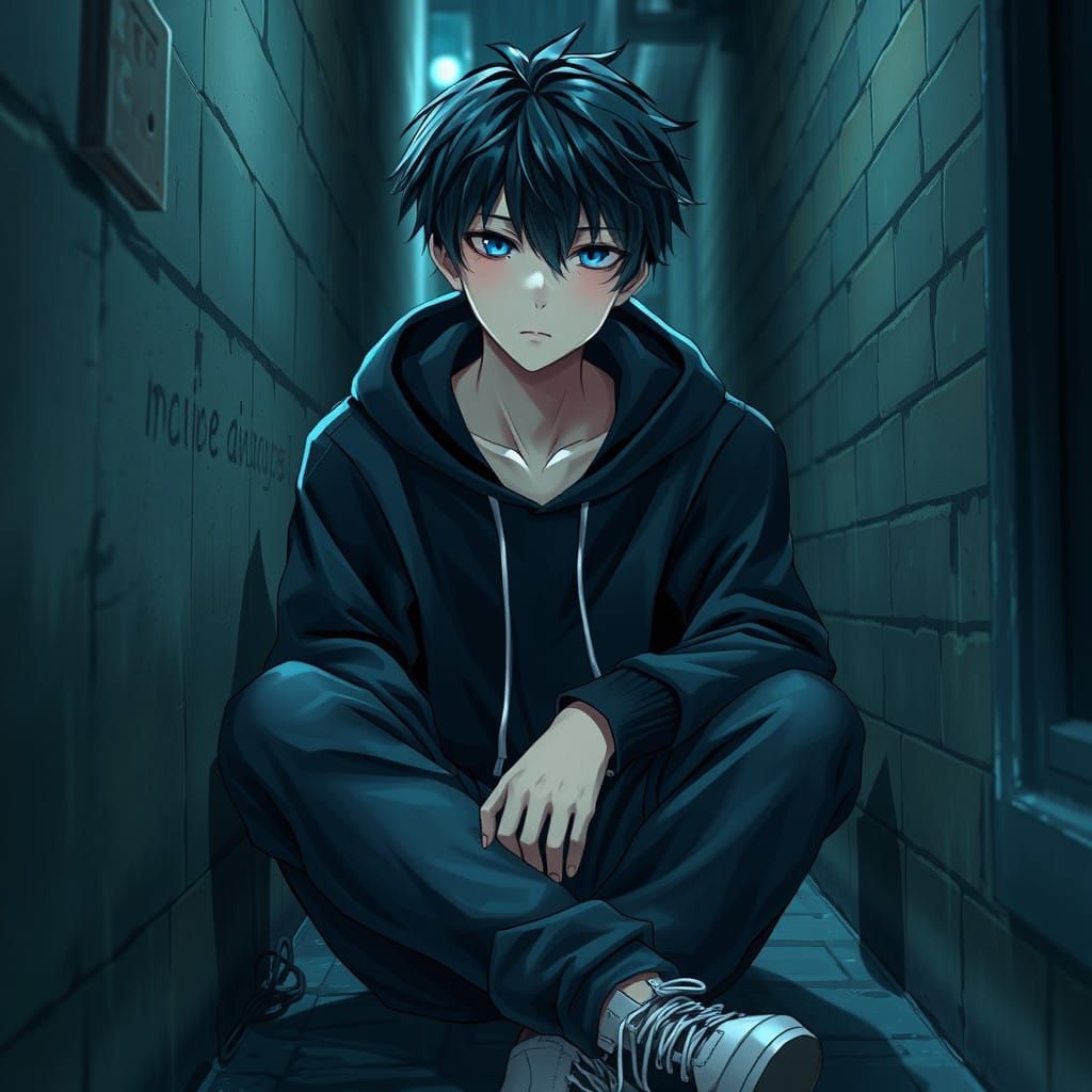 Mysterious Boy in Dark Alleyway