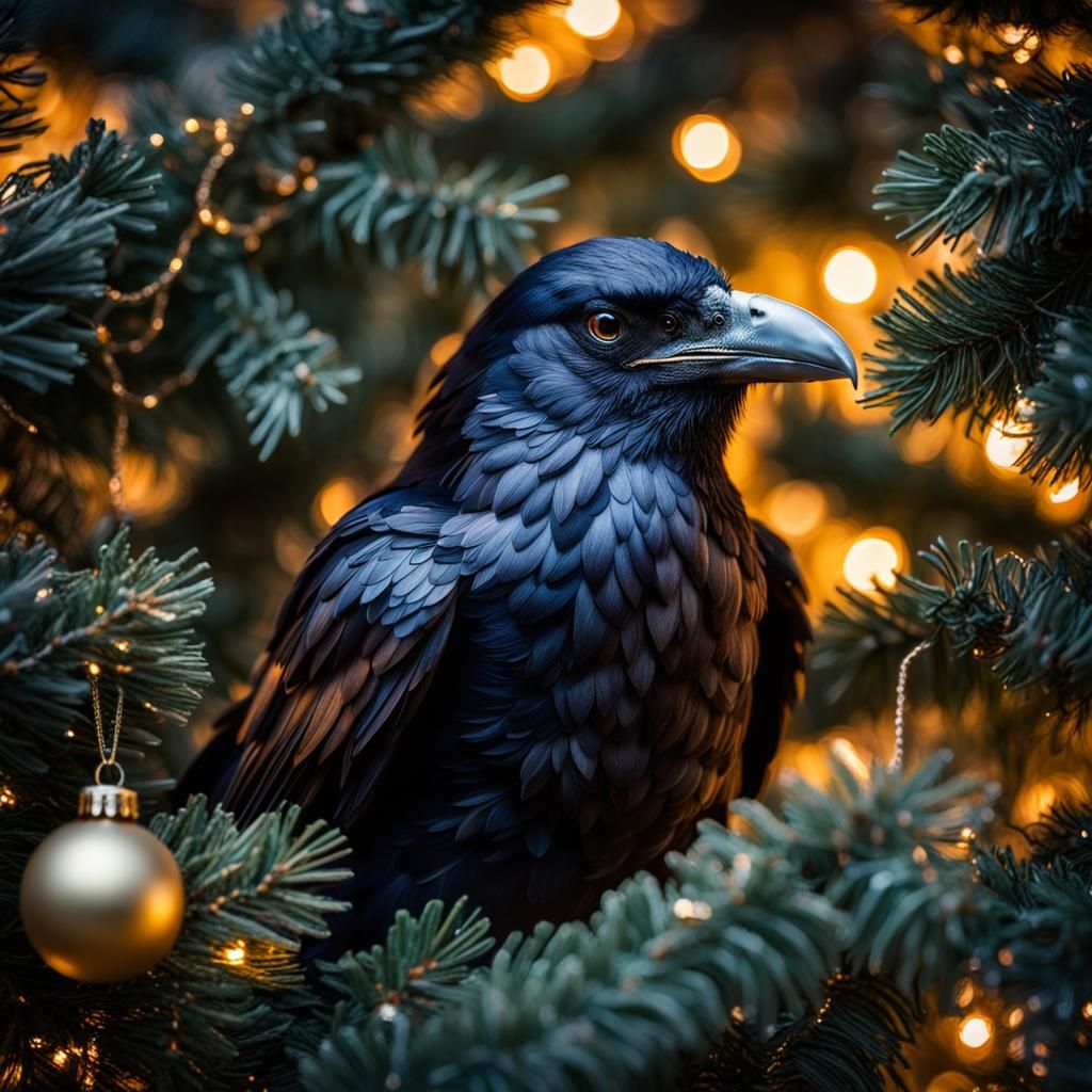 Night Raven in Christmas Tree, Fairycore Portrait