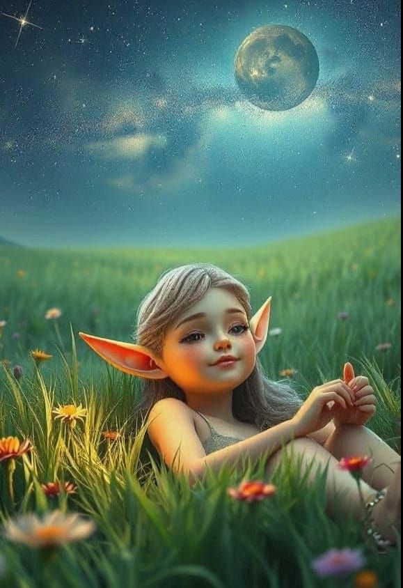 Enchanted Elf Basks in Stargazing Serenity