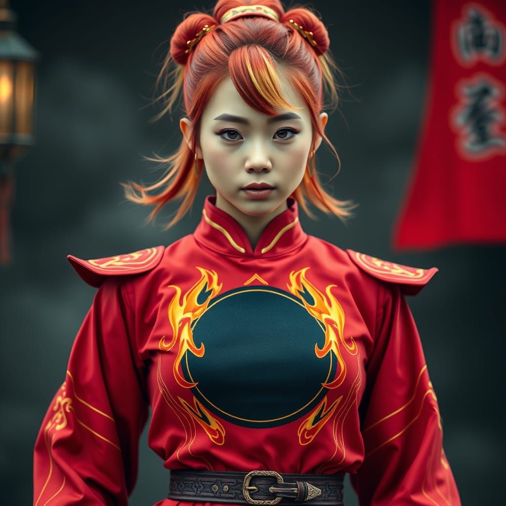Korean Superheroine in Vibrant Red Costume