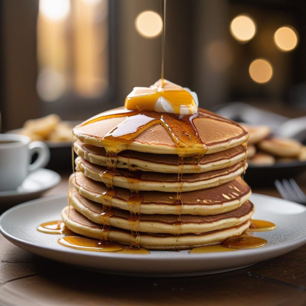 Delicious Fluffy Pancakes in Warm Golden Light
