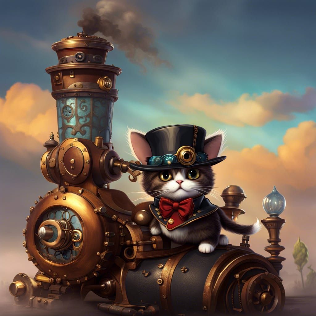 Steampunk Chibi Kitty Digital Art