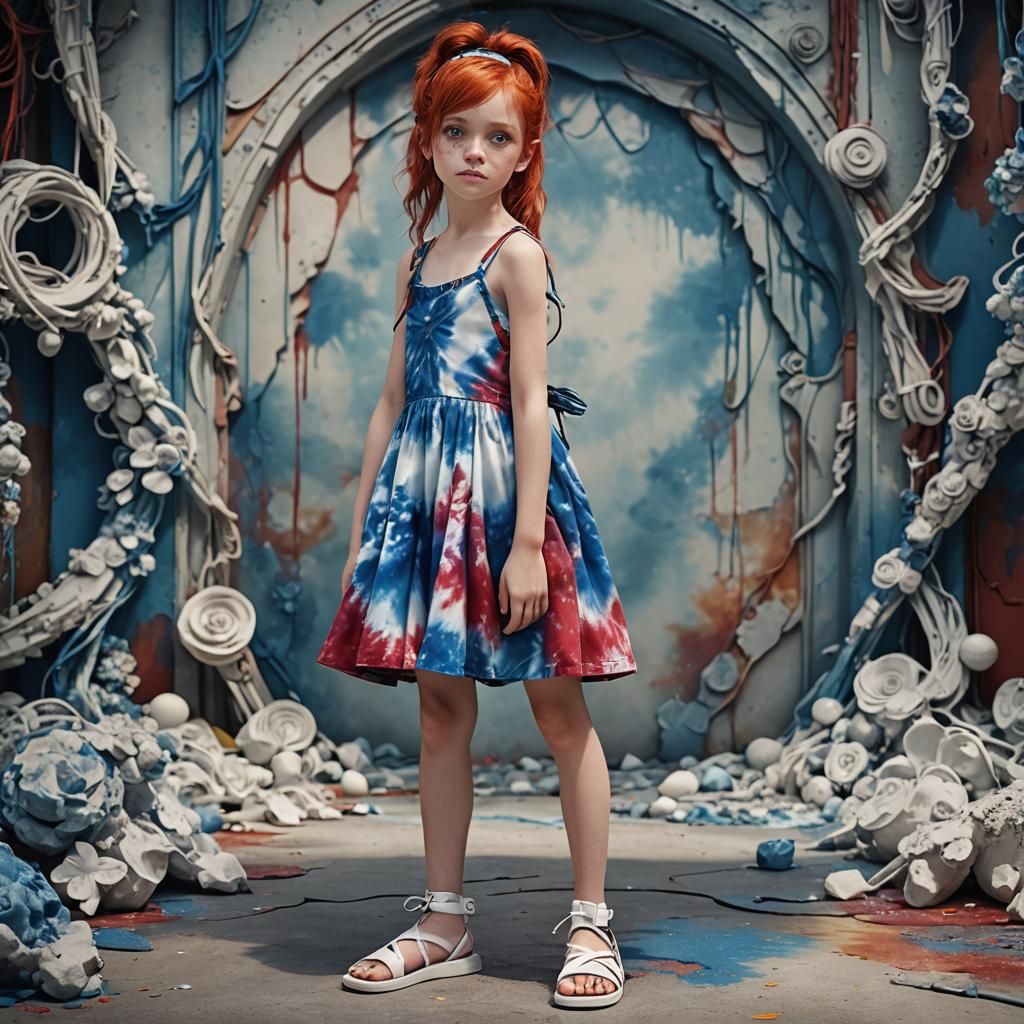 Runway Model in Tie-Dye Dress: Digital Art