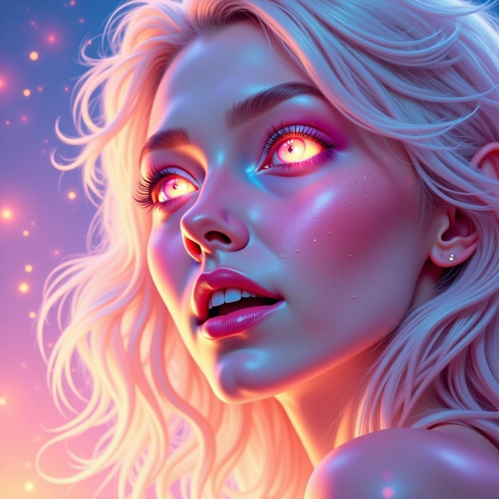 Enchanting Elf with Glowing Eyes Reflecting Cosmic Joy