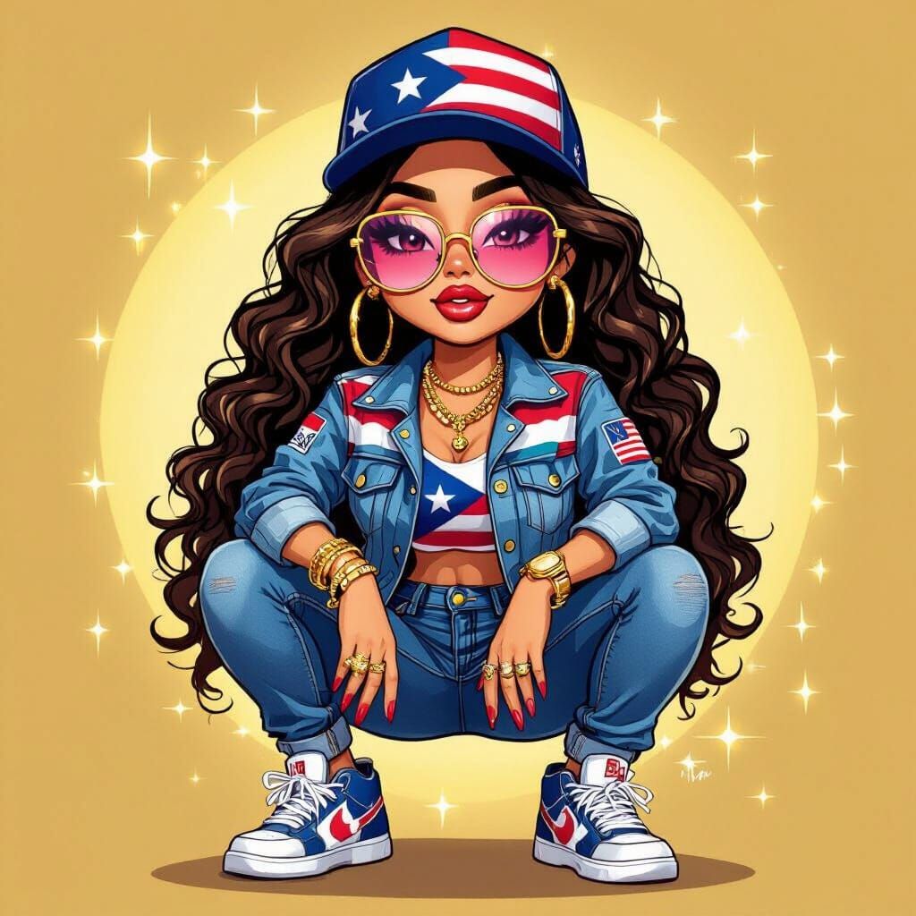 Confident Chibi Woman in Puerto Rican Style