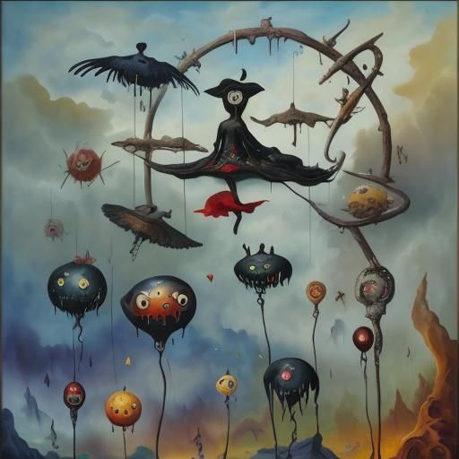 Surreal Boy in Anguish, an Impasto Gouache Painting