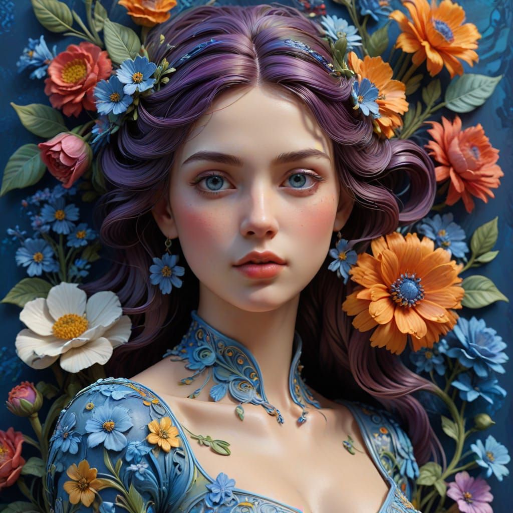 Gzhel Inspired Digital Art Masterpiece with Intricate Textur...