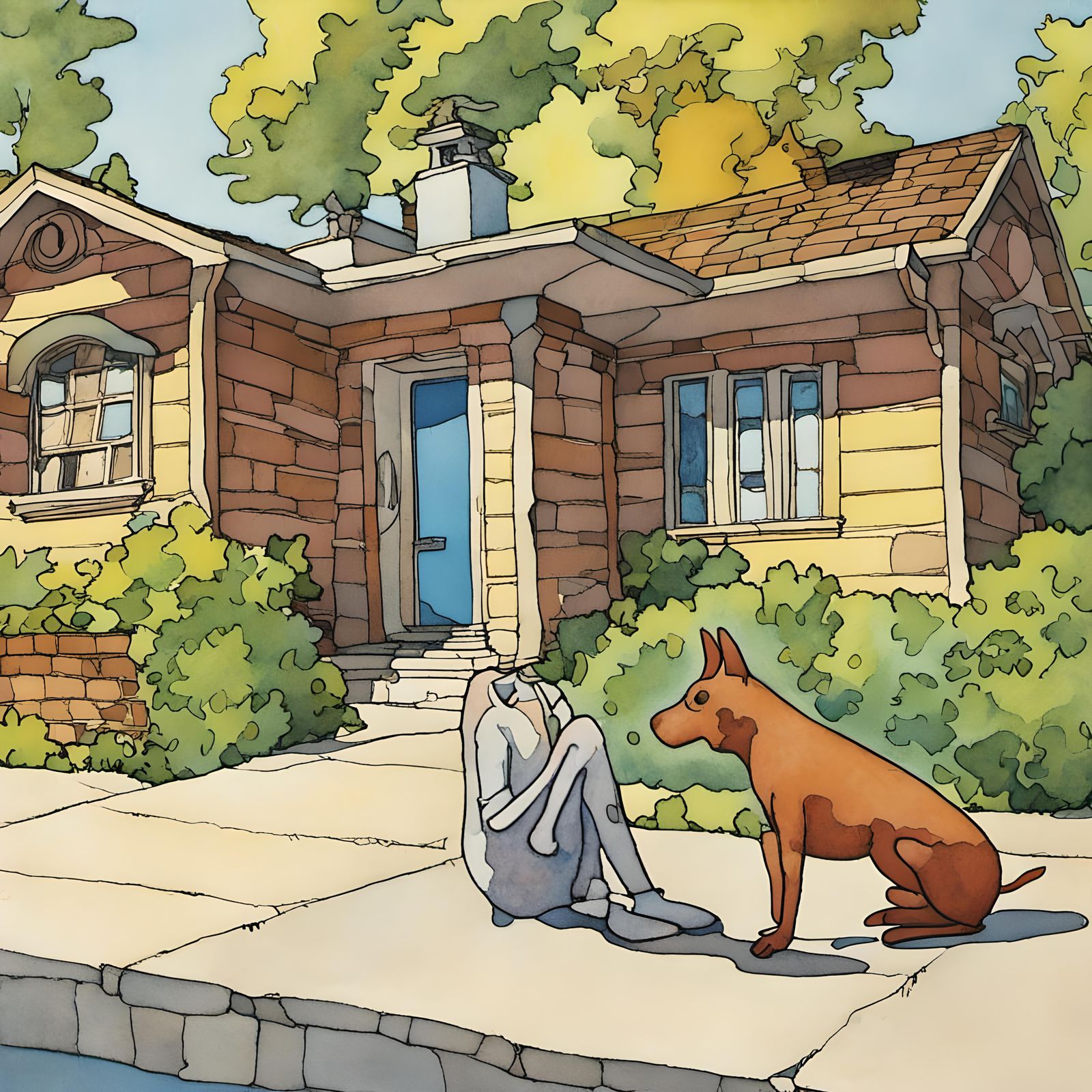 Whimsical Dog Pondering: Hairy Who Style