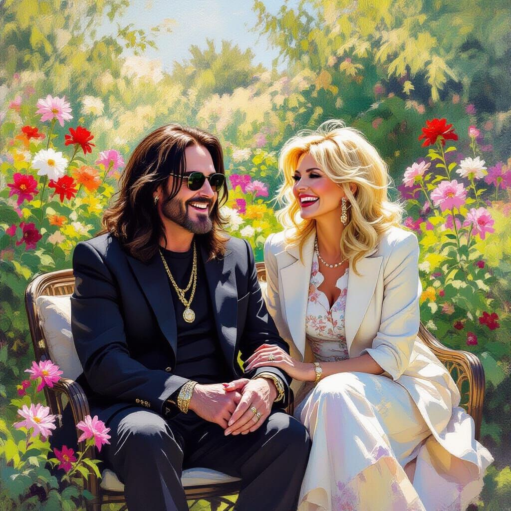 Ozzy and Sharon Osbourne in Sunny Garden, Impressionist Styl...