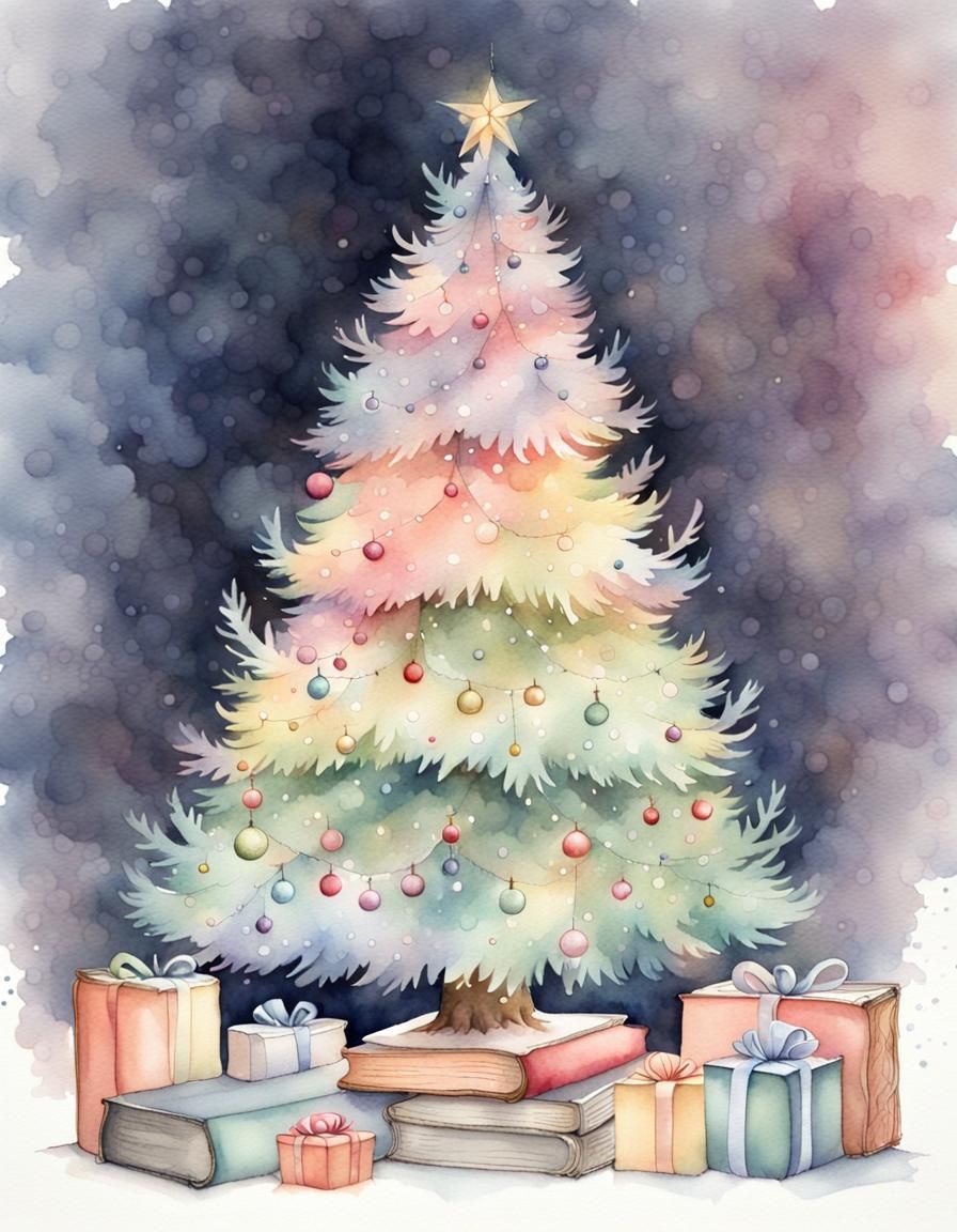 Pastel Christmas Tree Watercolor Illustration
