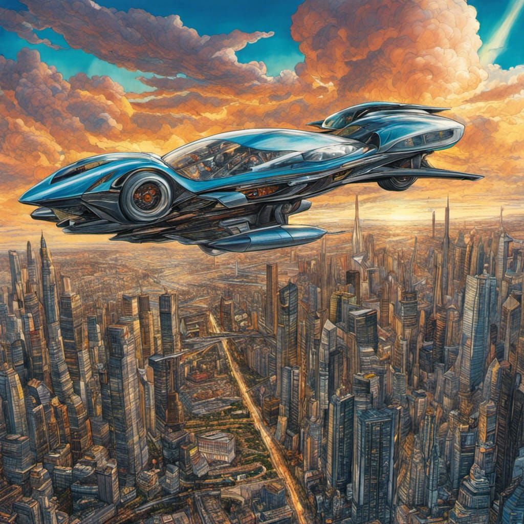 Futuristic Flying Car in Detailed Pencil Sketch