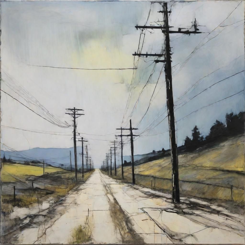 Man Climbs Electrical Pole: Alcohol Ink Style