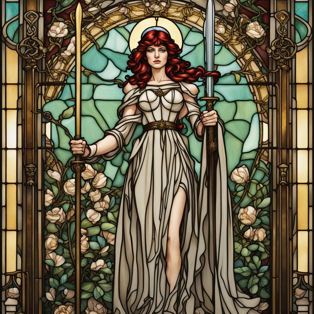 Art Nouveau Justice Tarot in Stained Glass Style