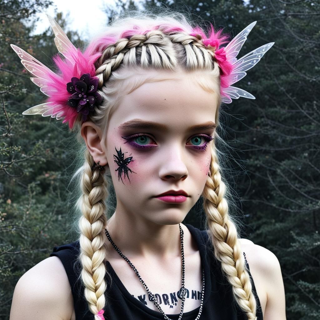 Punk Fairy with Blonde Braids in Digital Art
