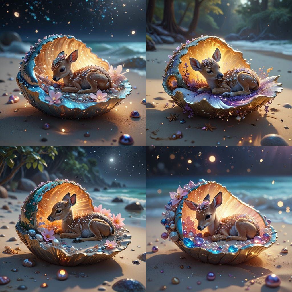 Fantastical Fawn in Dreamy Shell Sanctuary