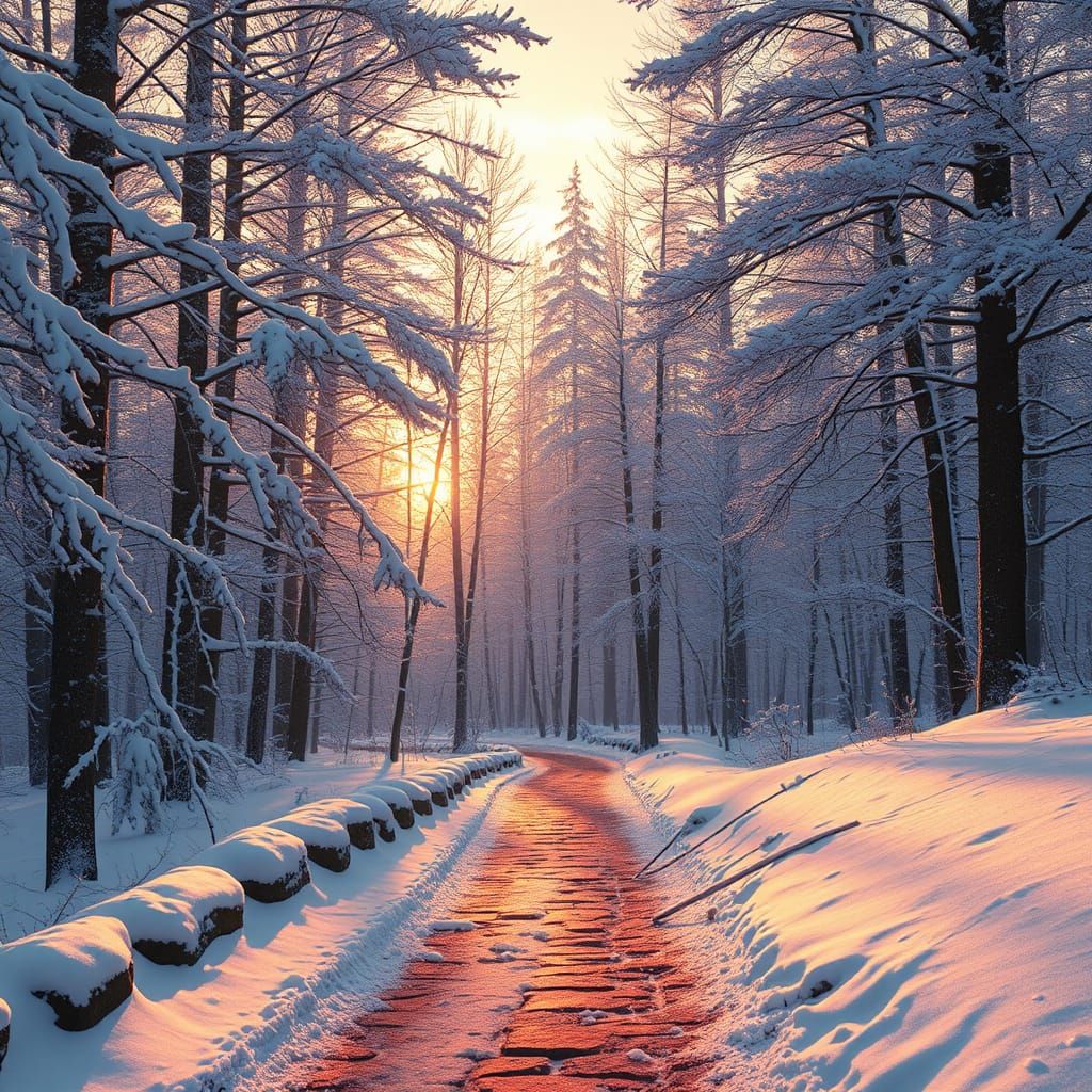 Serene Winter Forest in Golden Light