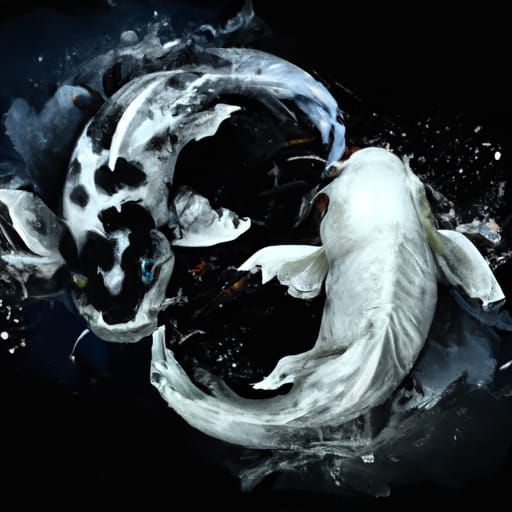 Yin Yang Koi Fish in Hyperdetailed Art Nouveau Style