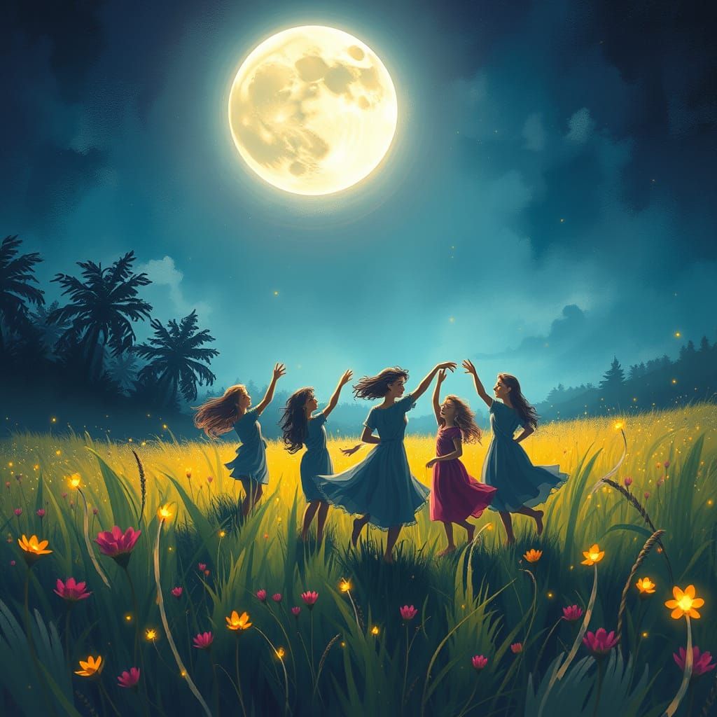 Moonlit Meadow Dance in Whimsical Style